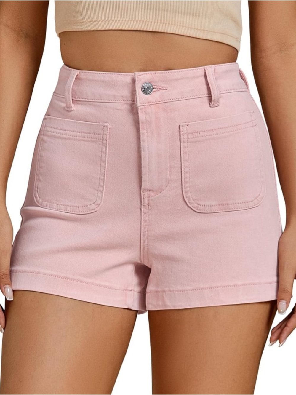 High-Waist Pink Jean Shorts